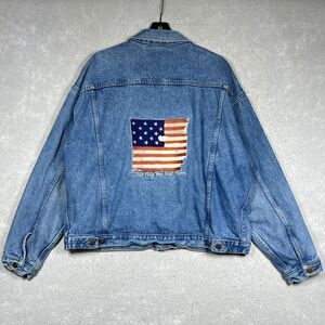 RARE VTG Imus Jacket Mens XL Flannel Line Denim Embroidered American Flag